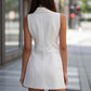 Simple Solid-Color Womens Single-Breasted Lapel Sleeveless Slim-Fit Dress