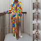 Women's Long Sleeved Print Dress With Slits