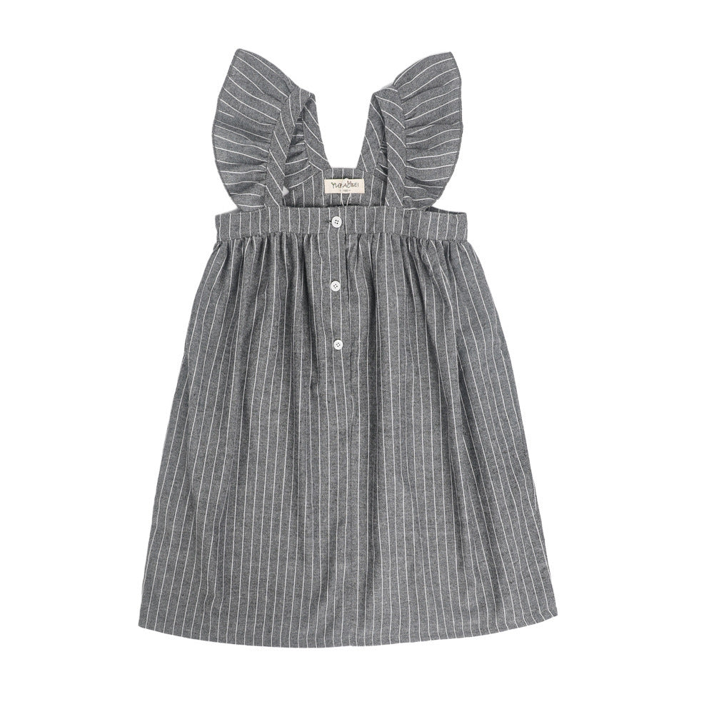 Girls' Ruffled Striped Flying Sleeve Beach Holiday Dress