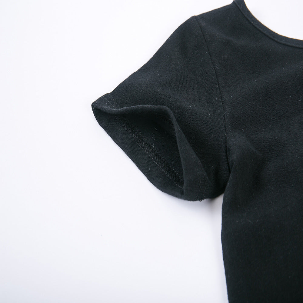 T-shirt court noir tendance pour filles + pantalon large à rayures champignon