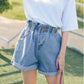 Calyx elastic waist denim shorts female summer high waist was thin student wide leg pants