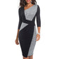 Vintage Women Patchwork Asymmetrical Collar Dress