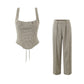 Slim-fitting Simple High Waist Top Corset Plaid New Pants
