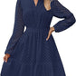 V-neck Hollow Eyelet Embroidered Cotton Long Sleeve Dress