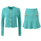 New Round Neck Metal Button Knitted Top Mid-length Dress Set
