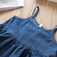 Denim Suspender Top And Shorts Suit