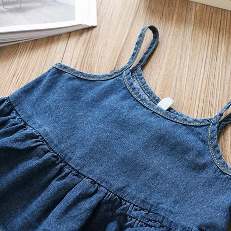 Denim Suspender Top And Shorts Suit