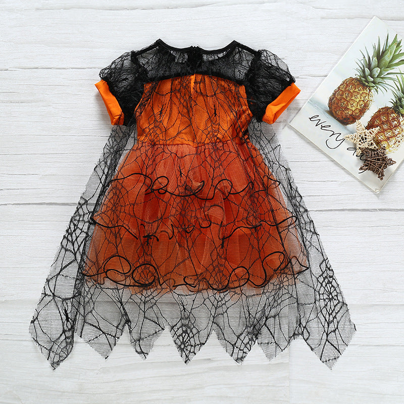 Girls Spider Cloak Mesh Cute Dress