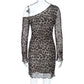 Off-Shoulder Sexy Backless Leopard-Print Long-Sleeve Dress