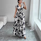 Short Sleeve Lace-up Dress Printed V-neck