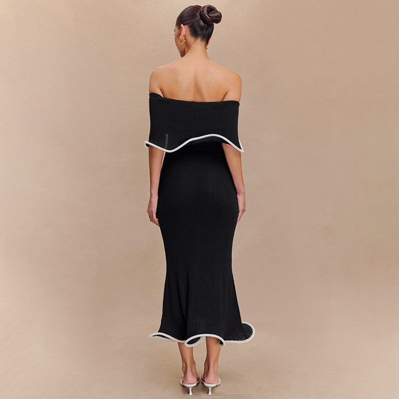 Contrast Color Waist Trimming Ruffles Tube Top Dress