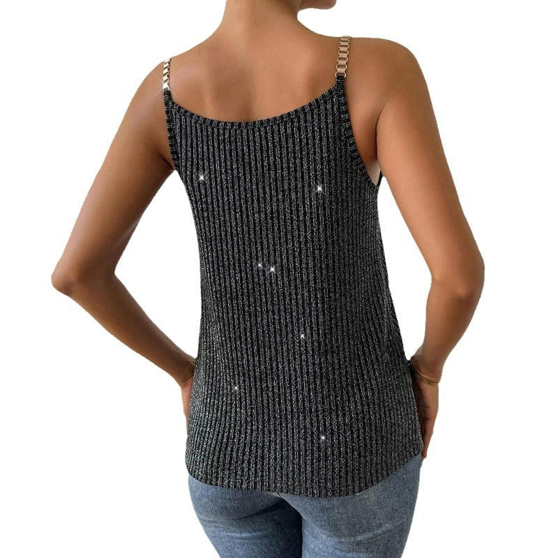 European And American Strap Stitching Chain Elegant Women's Top
