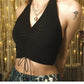 Plaid Backless Lace-Up Slim Halter Tank Top