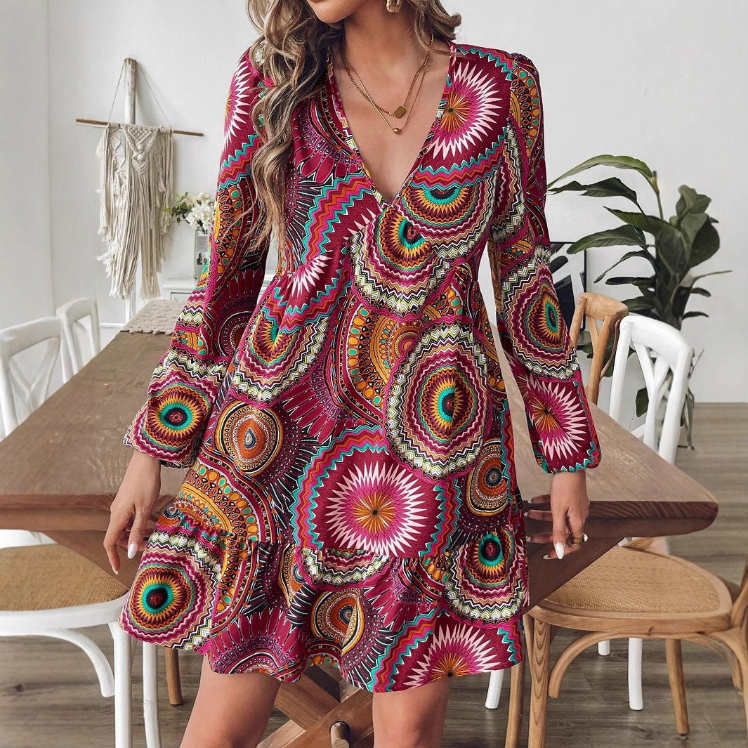 Fashion Printed Long Sleeve Dress Elegant Women