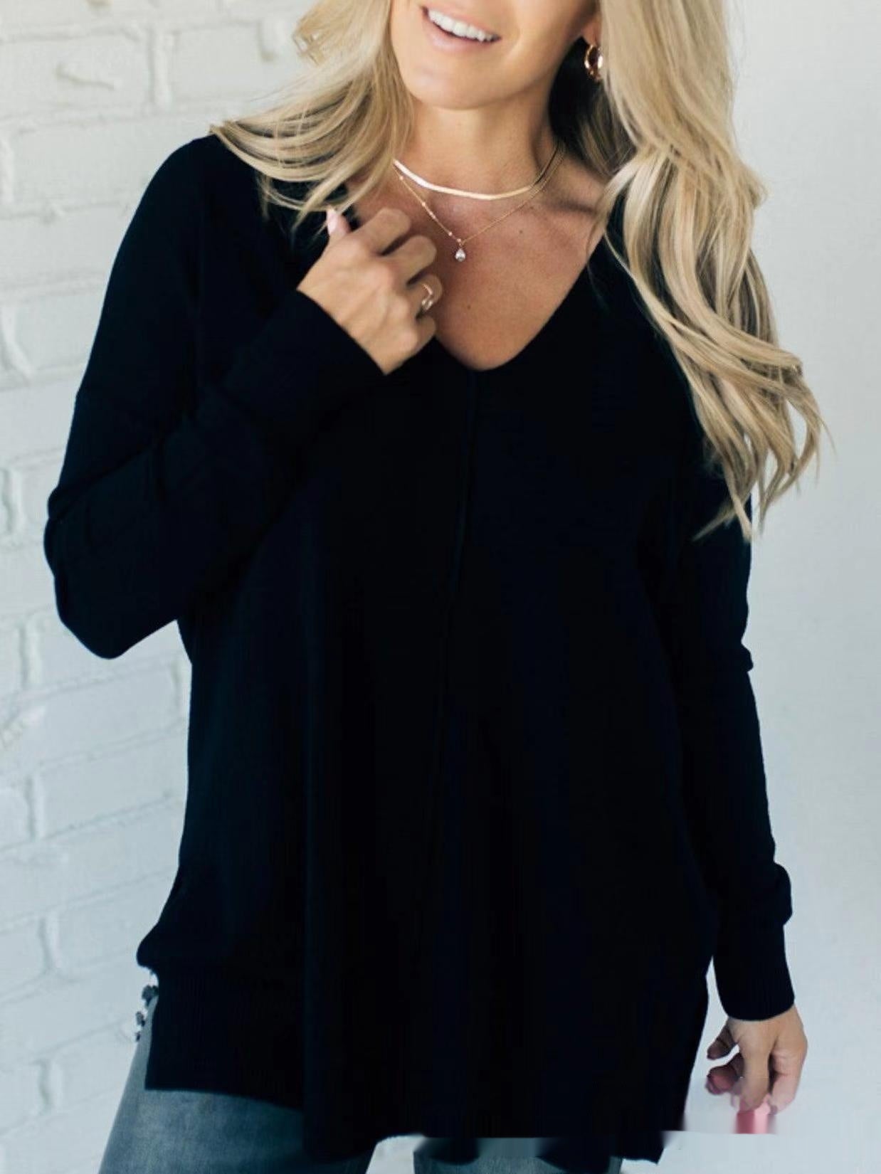 Pull ample à manches longues pour femme, design cousu sur le devant