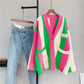Striped Colorblock Knitted Cardigan Women's New Loose Sweater Coat