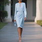 Temperament Pure Color Pleated Waist Tight Round Neck Hollow Dress