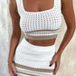 Summer New Sleeveless Vest Slit Striped Skirt Knitting Suit