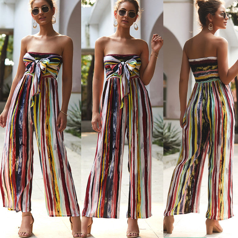 Summer print jumpsuit casual pants