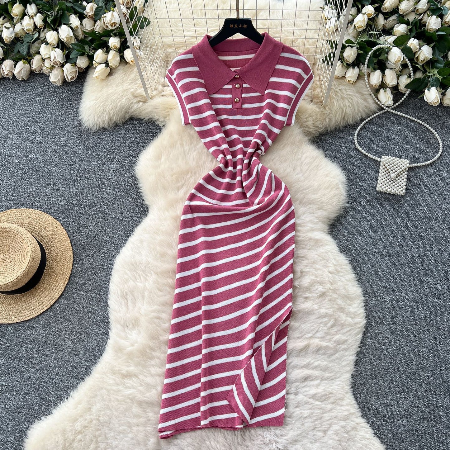 Retro Short-Sleeve Striped Dress For Women