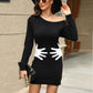 Robe en tricot à imprimé palmiers, tendance, épaules inclinées, manches longues, portefeuille, hanches, slim, vêtements pour femmes