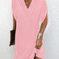 Women's V-neck Pleated Batwing Sleeve Dress