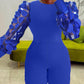 Embroidered Mesh Sleeve Slim Fit Patchwork Commuter Jumpsuit