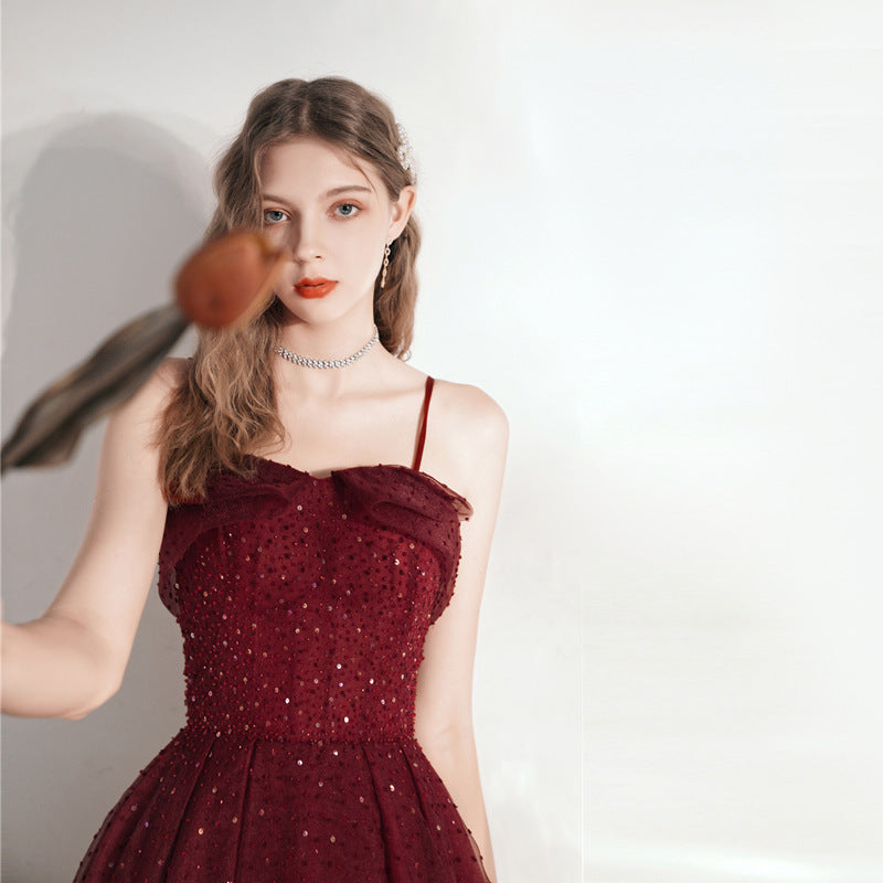Robe de mariée pour femme, jupe mi-longue rouge