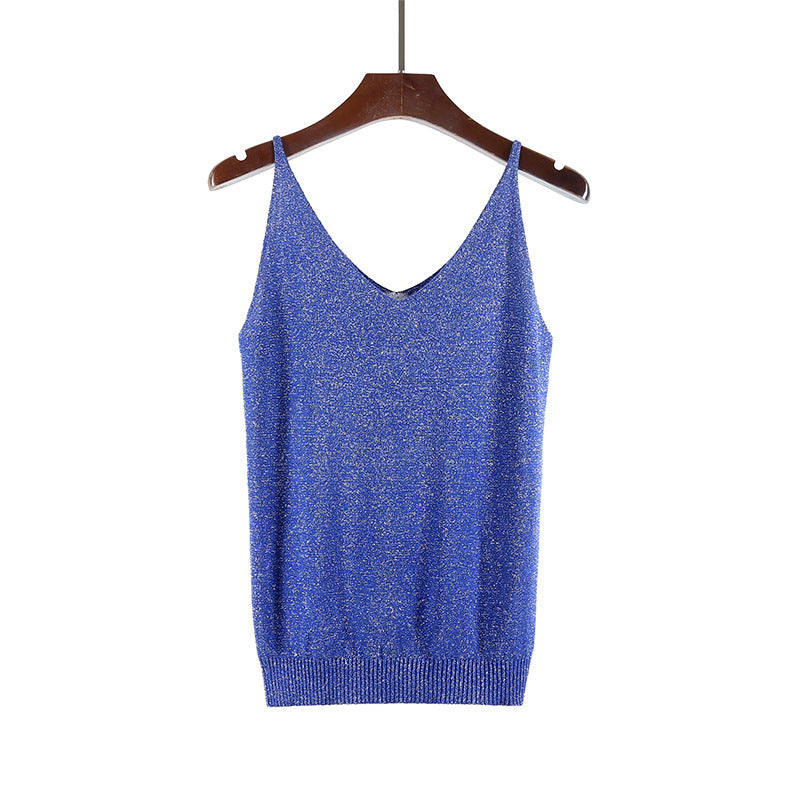 V-neck suspender knitted glitter vest