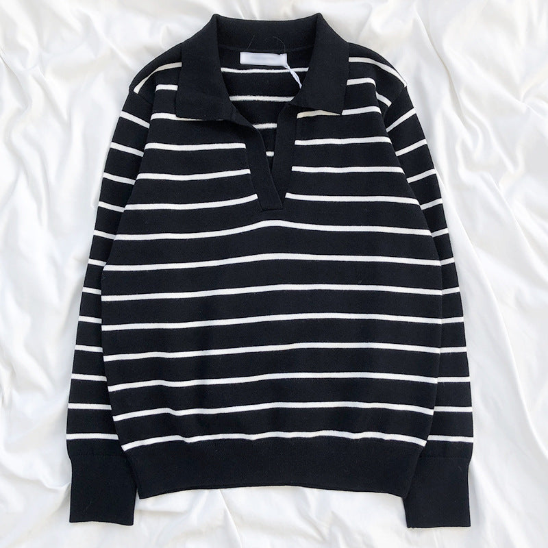 Women's Temperament Simple Lapel Slim Fit Long Sleeve Knit Sweater