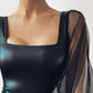 Square Collar Temperament Slim PU One-piece Leather American Ladies Bottoming Shirt