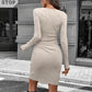 Women's Pleated Waist Tight Turtleneck Bodycon Dress
