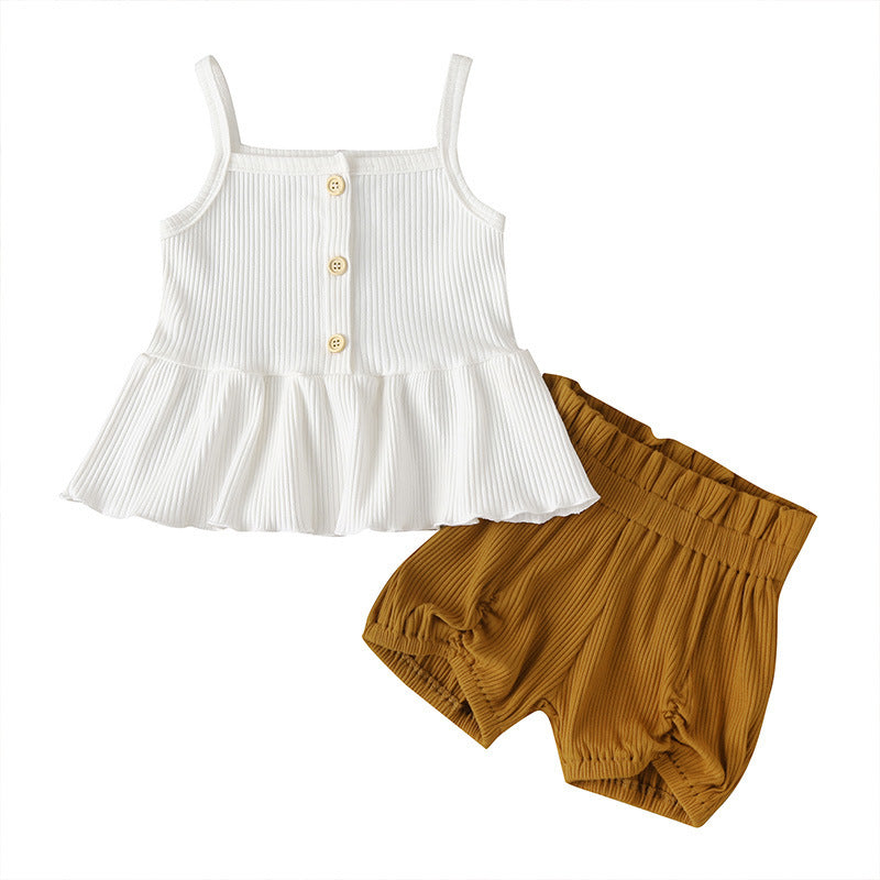 Ensemble de vêtements d'été pour filles, débardeur imprimé, short, deux pièces, sans manches