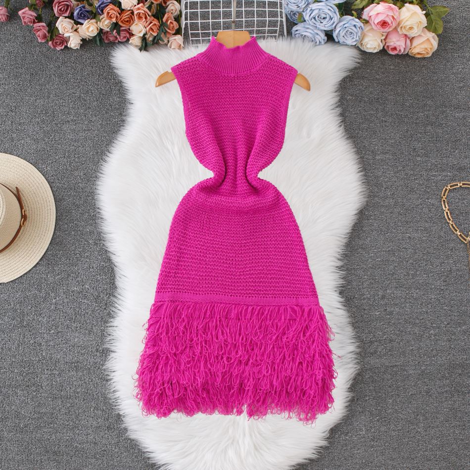 Summer Sleeveless Chic Tassel Sweater Dress