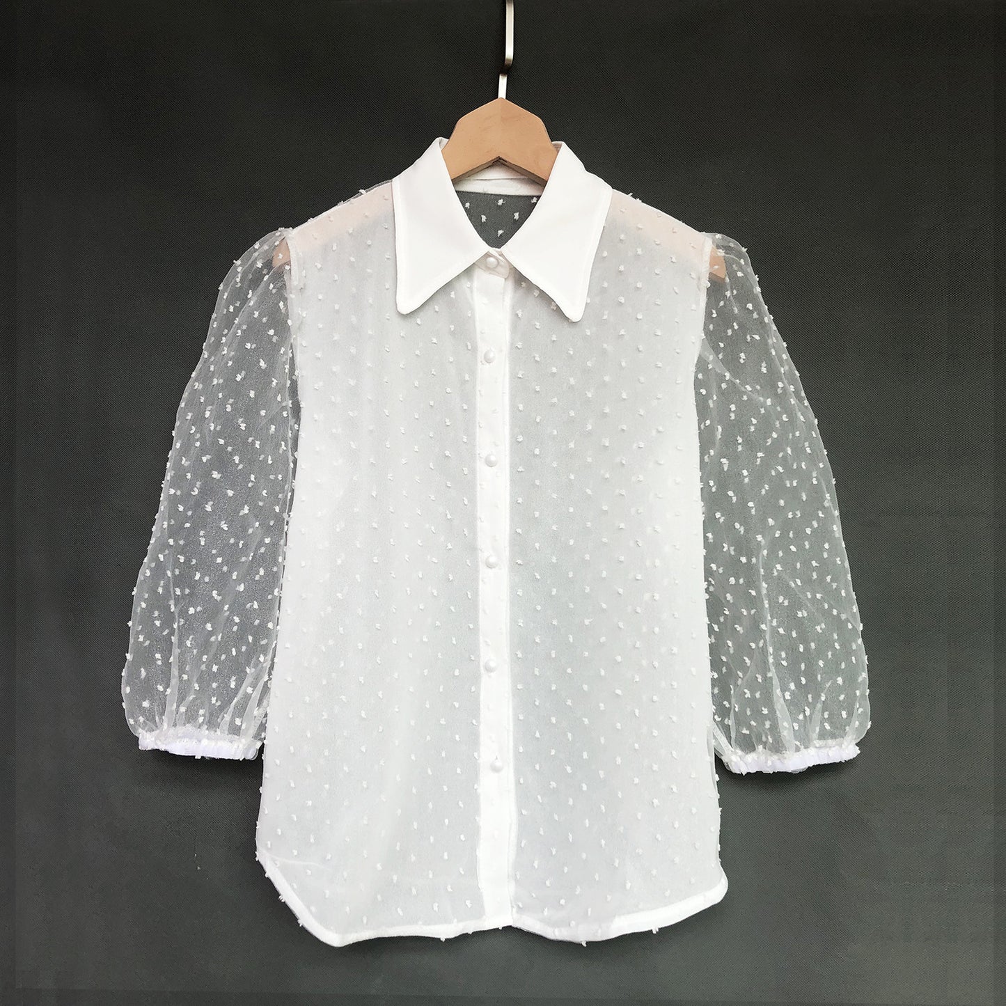 Mesh puff sleeve off-the-shoulder top