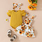 Ensemble jupe-jupe décontractée à manches courtes et bretelles pour bébé fille, motif floral et fruité, été