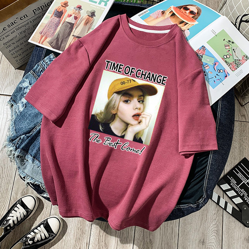 Korean style loose all-match cec half sleeve t-shirt