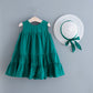 Robe d'été sans manches à col rond pour filles, couleur unie