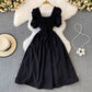 Bubblesleeve Squareneck Waistcinching Dress