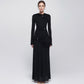 Robe plissée à manches longues et coupe ajustée pour femme avec nœud en métal