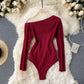Diagonal Collar Strapless Long-sleeved T-shirt Women's