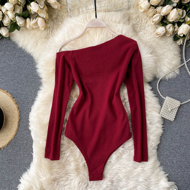 Diagonal Collar Strapless Long-sleeved T-shirt Women's