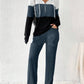 Contrast Color Hooded Zipper Long Sleeve Trousers Suit Knitted