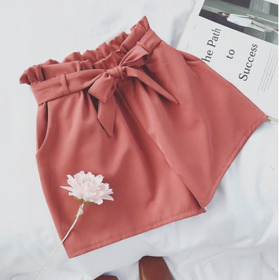 Summer Korean Bow Tie Shorts Loose slimming high waist wide leg pants pants