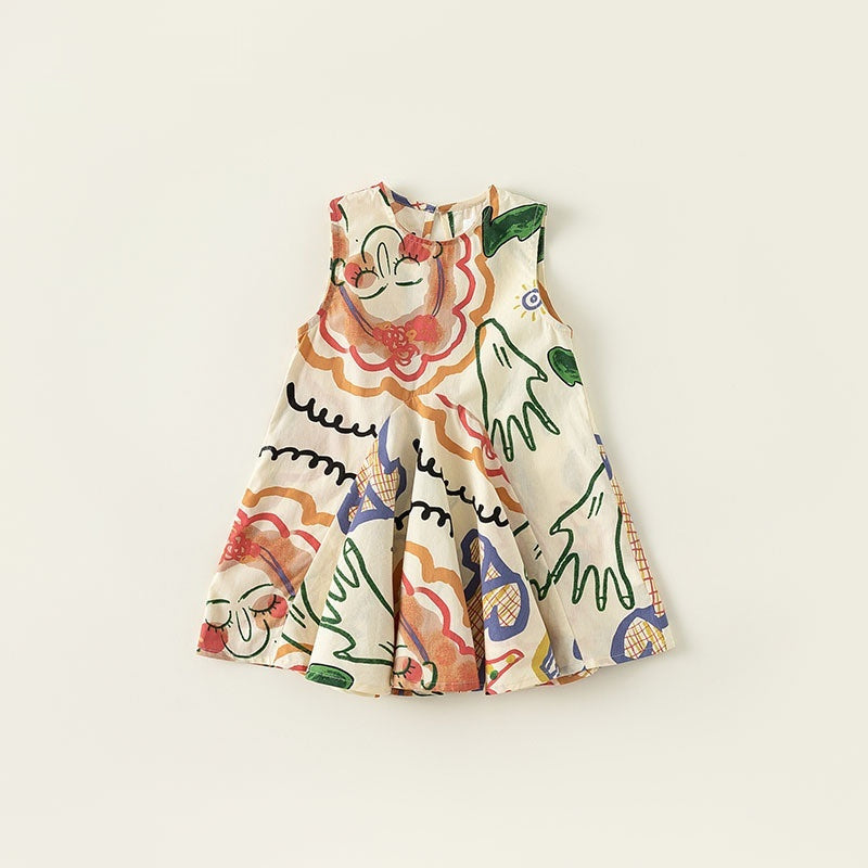 Girls' Summer Sleeveless Graffiti Dress