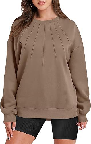 Pull ample et décontracté à col rond et plissé pour femme