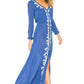 Women's Embroidered Flower V-Neck Long Dress