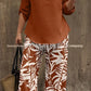 Ladies V-neck Shirt Tropical Plants Printed Pants Suit