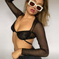 Women's Long-sleeved Square-neck Umbilical Mesh See-through Bottoming Slim T-shirt