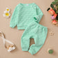 Ensemble printemps-automne pour garçons et filles, couleur bonbon, couleur unie, pois, col rond, manches longues, pantalon, vêtements pour enfants
